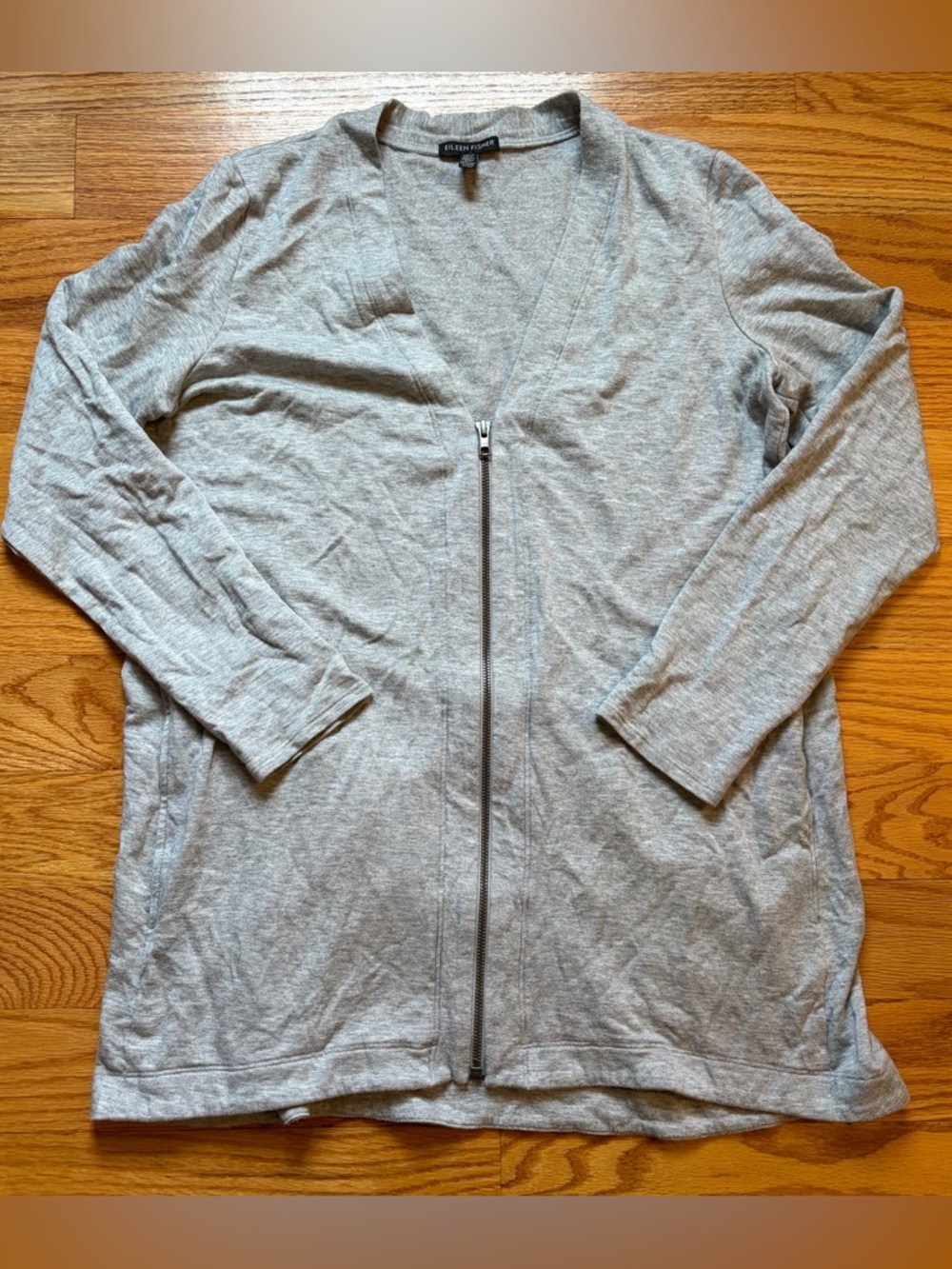 Eileen Fisher light gray zip up cardigan size medium